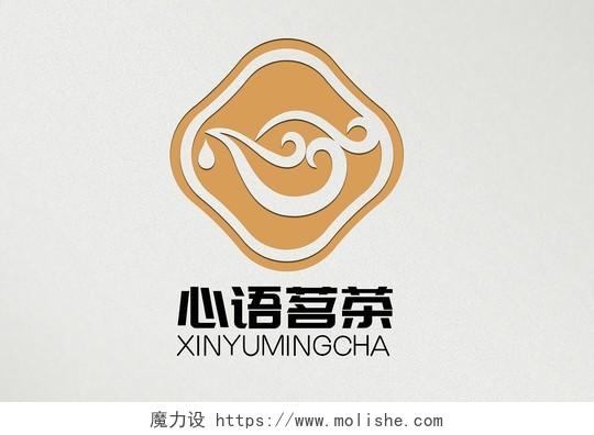 主色调金色用心做茶标志茶叶logo龙logo